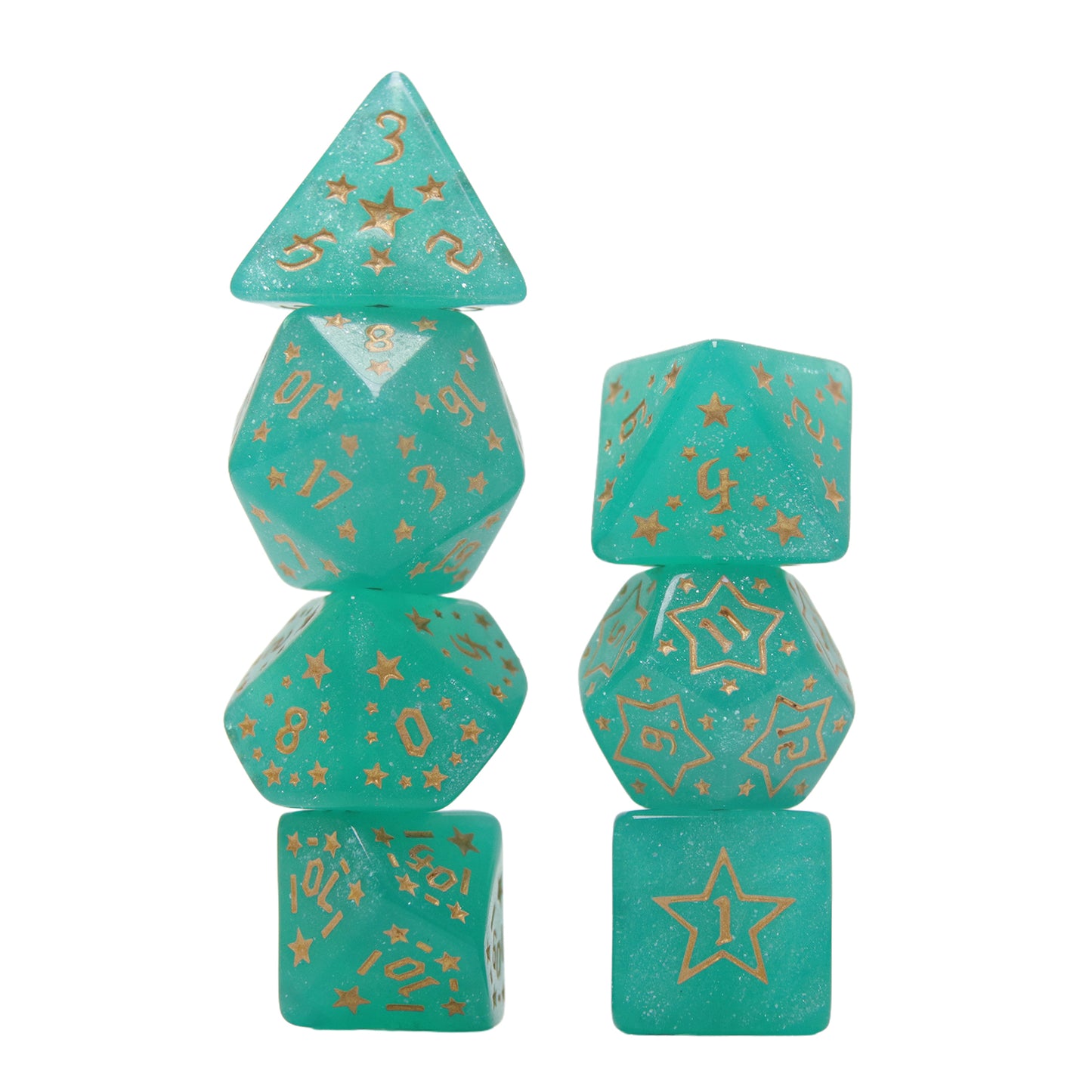 7-Piece Star Pattern Dice Set with Glitter Effect, Multi-Faced Dice, Essential for DND Players, Perfect for Tabletop Games