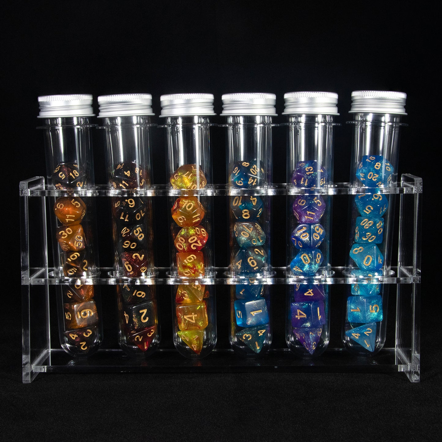 Glitter and Mixed Color Polyhedral Dice Set for DND RPG Table Game, 42pcs Dice with 6pcs Tube, 1pc Tube Rack, As Souvenir Gift