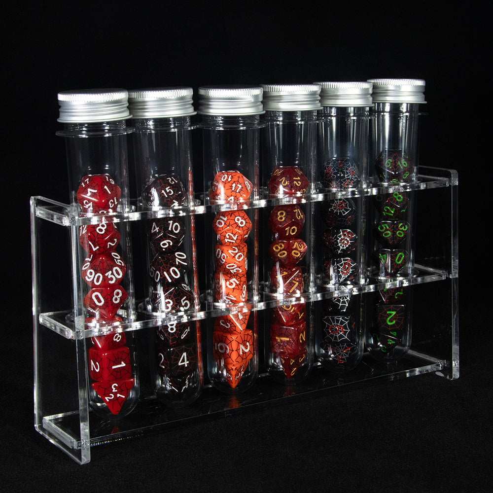 DND Dice Set Silkprinted Spider Web Design Polyhedral Game Dice for D&D RPG Magic Gathering Table Game, 42pcs Dice with 6pcs Tube, 1pc Tube Rack