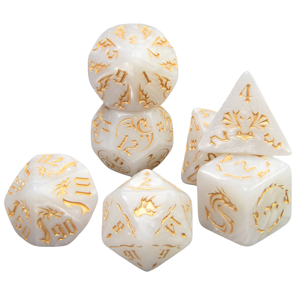 7pcs Marble Polyhedral Dice Set Gothic Font Numbers for Toy Cubes, DND and RPG, Table Game Party Entertaiment
