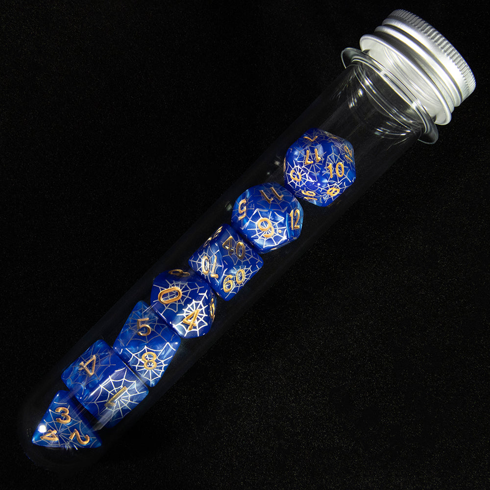 7pcs DND Polyhedral Dice Set Creative Spider Web Design Dice D4-D20 with Tube Playing Table Game for Bar Party Club