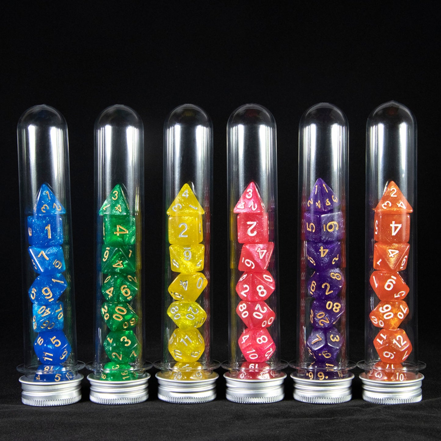 7pcs Glitter Polyhedral Dice Set D4 D6 D8 D% D10 D12 D20 Dice with Tube for D&D RPG Role Playing Game Table Game Accessories
