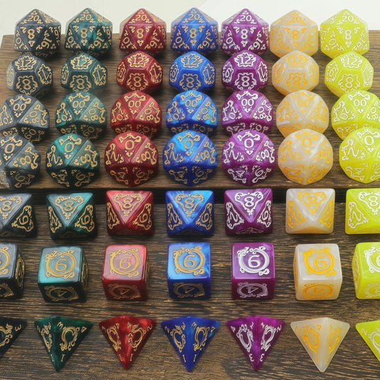DNDGame Polyhedral Dice Set Dragon Pattern 7pcs of D4 D6 D8 D10 D10% D12 D20 for RPG Board Game Accessories