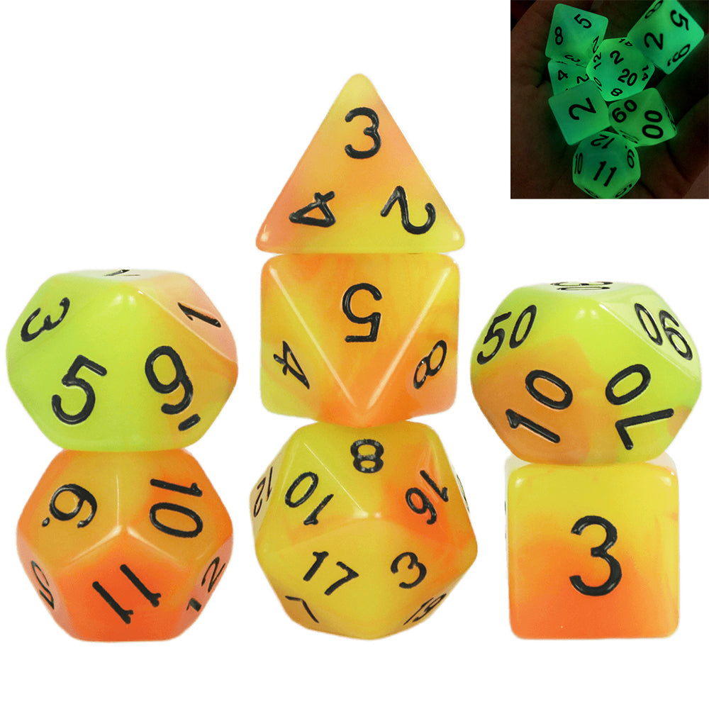 7-Piece Glow-in-the-Dark Polyhedral Dice Set for Board Game DND TRPG