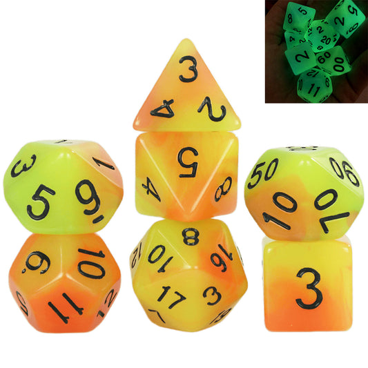 7-Piece Glow-in-the-Dark Polyhedral Dice Set for Board Game DND TRPG