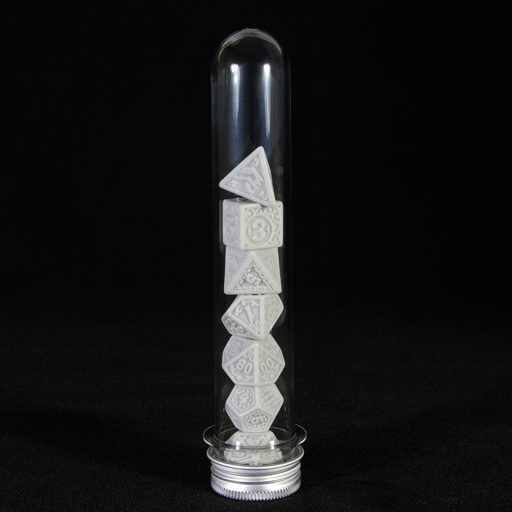 Engraved with Textures Pattern Dice 7pcs DND Polyhedral Dice with Tube for DND RPG Table Game Accessories