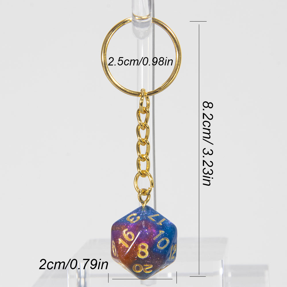 Galaxy Effect Dice Keychains D4-D20 Dice Keyring Car Bag Keychains Key Holder Men Women Gift
