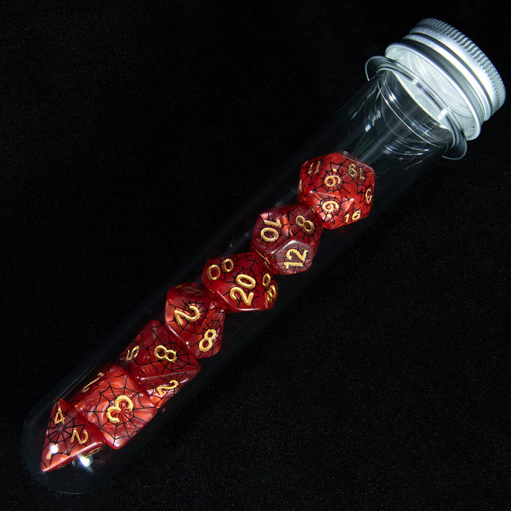 7pcs DND Polyhedral Dice Set Creative Spider Web Design Dice D4-D20 with Tube Playing Table Game for Bar Party Club