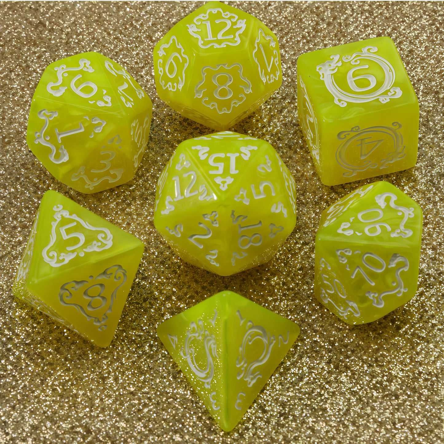 DNDGame Polyhedral Dice Set Dragon Pattern 7pcs of D4 D6 D8 D10 D10% D12 D20 for RPG Board Game Accessories