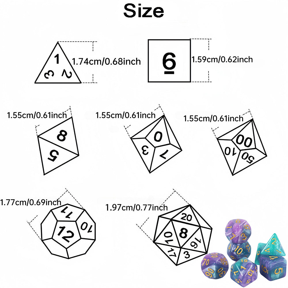 Colorful Galaxy Themed Polyhedral Dice Set D4-D20 for Entertainment Tabletop Games Party Games