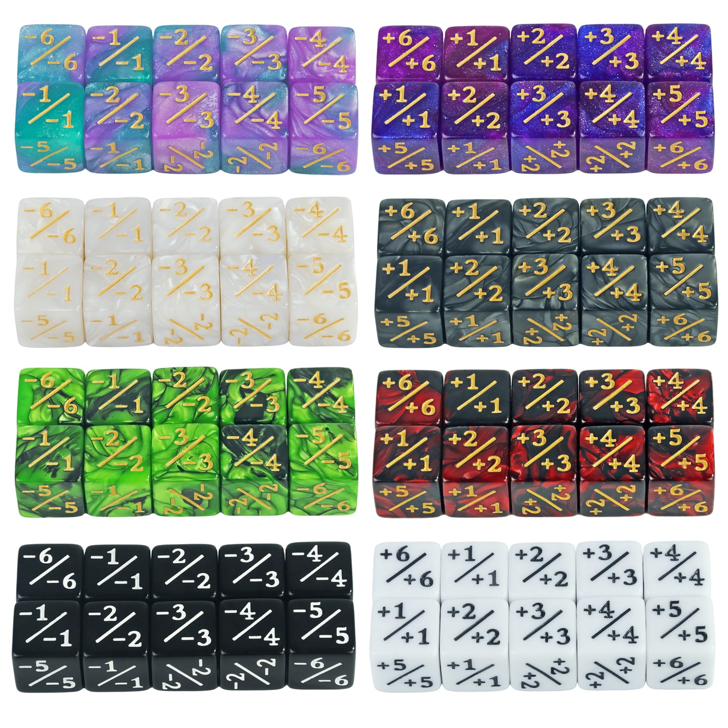 Six Sided Dice Set D6 Counters +1/+1 and -1/-1 Set of 10 Dice for Math Teaching, Card Game Accessories