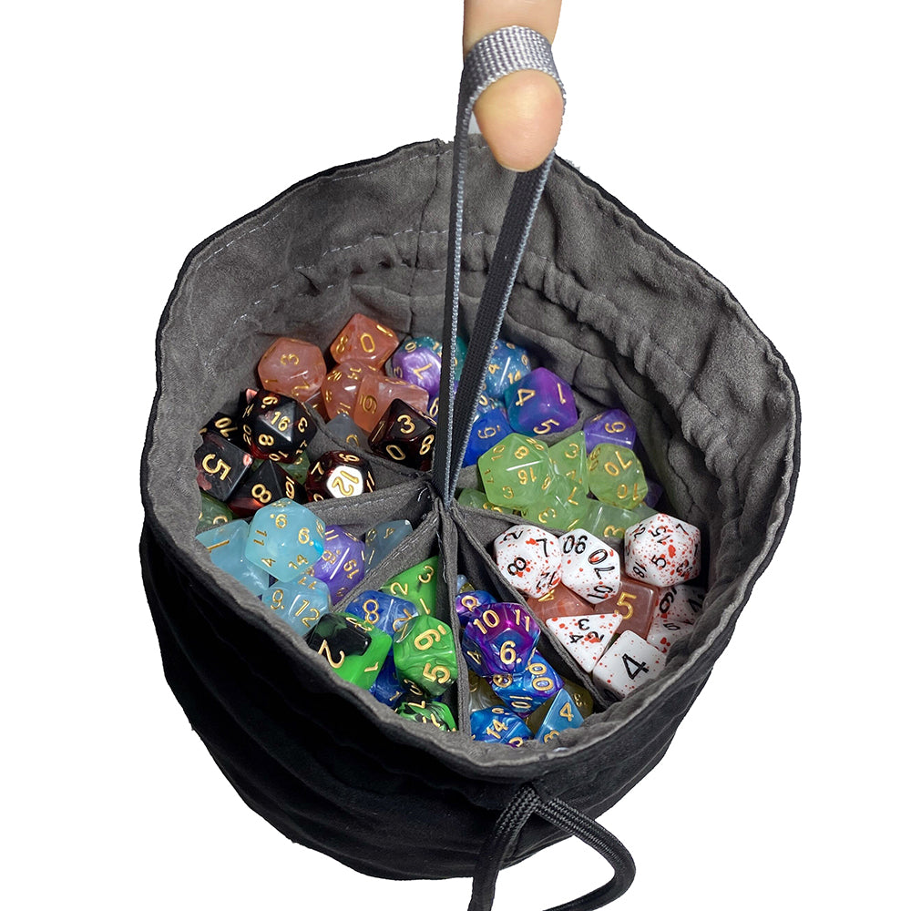 Dice Storage Bag with 8 Compartments, Drawstring Tote Bag, Tabletop Game Dice Storage for DND TRPG