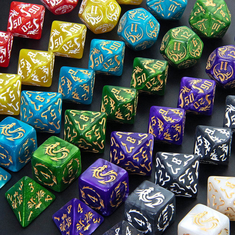 7pcs Marble Polyhedral Dice Set Gothic Font Numbers for Toy Cubes, DND and RPG, Table Game Party Entertaiment