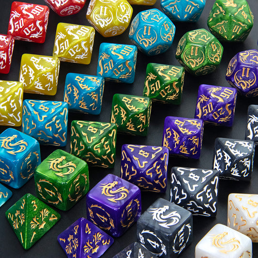 7pcs Marble Polyhedral Dice Set Gothic Font Numbers for Toy Cubes, DND and RPG, Table Game Party Entertaiment