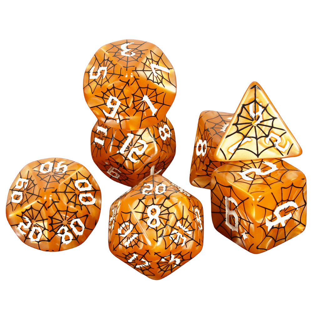 DND Dice Set - 7pcs Board Game Dice with Black Spider Web Pattern D4-D20 for DND Role Playing Game Entertainment Tabletop Game