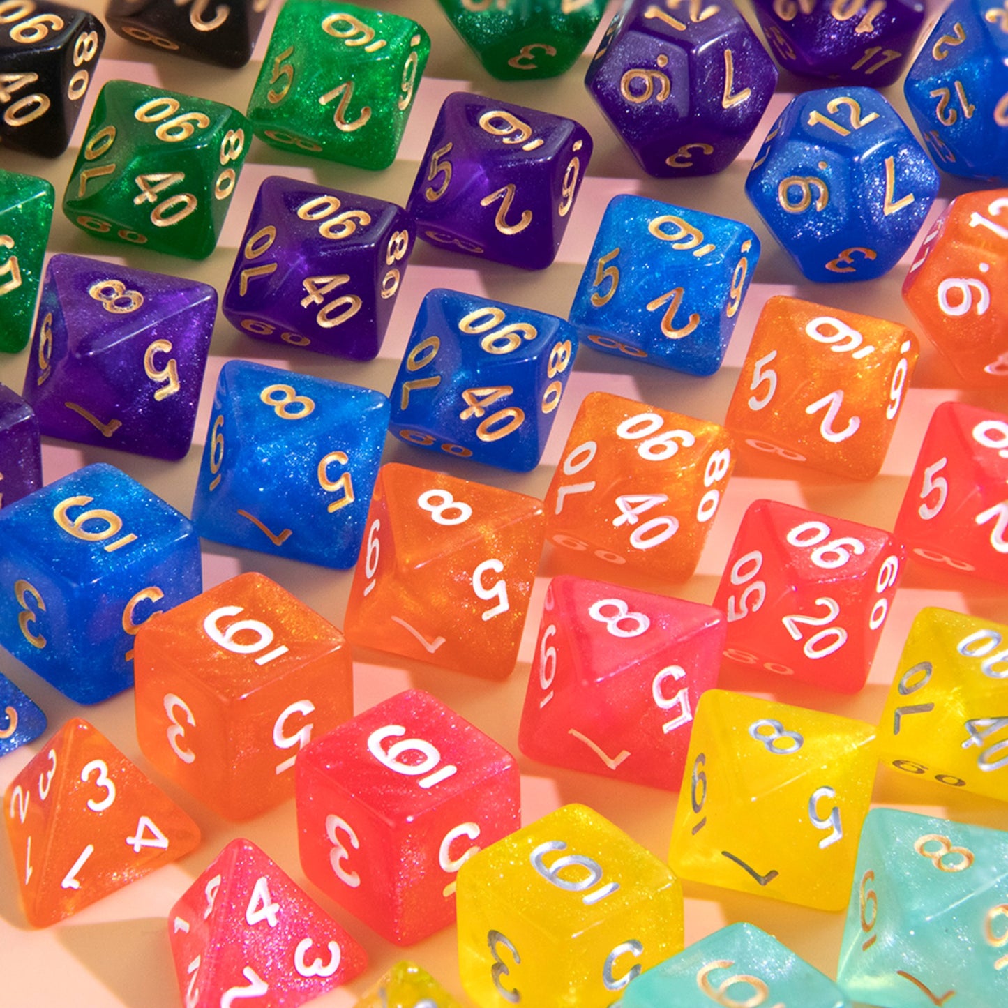 Polyhedral Dice with Glitter 7pcs DND Digital Dice Set for Tabletop Board Game DND RPG COC Game Accessories