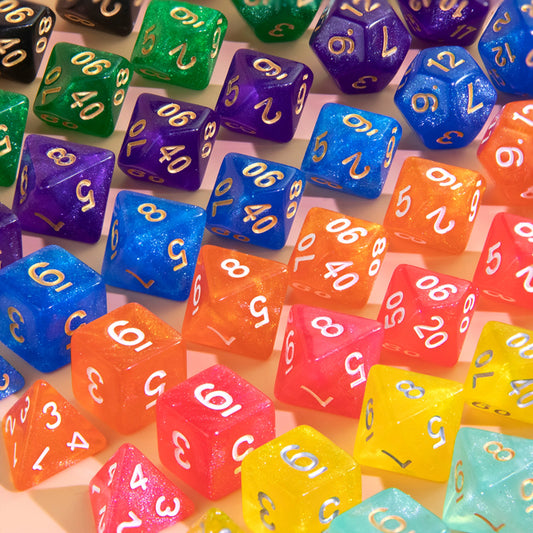 Polyhedral Dice with Glitter 7pcs DND Digital Dice Set for Tabletop Board Game DND RPG COC Game Accessories