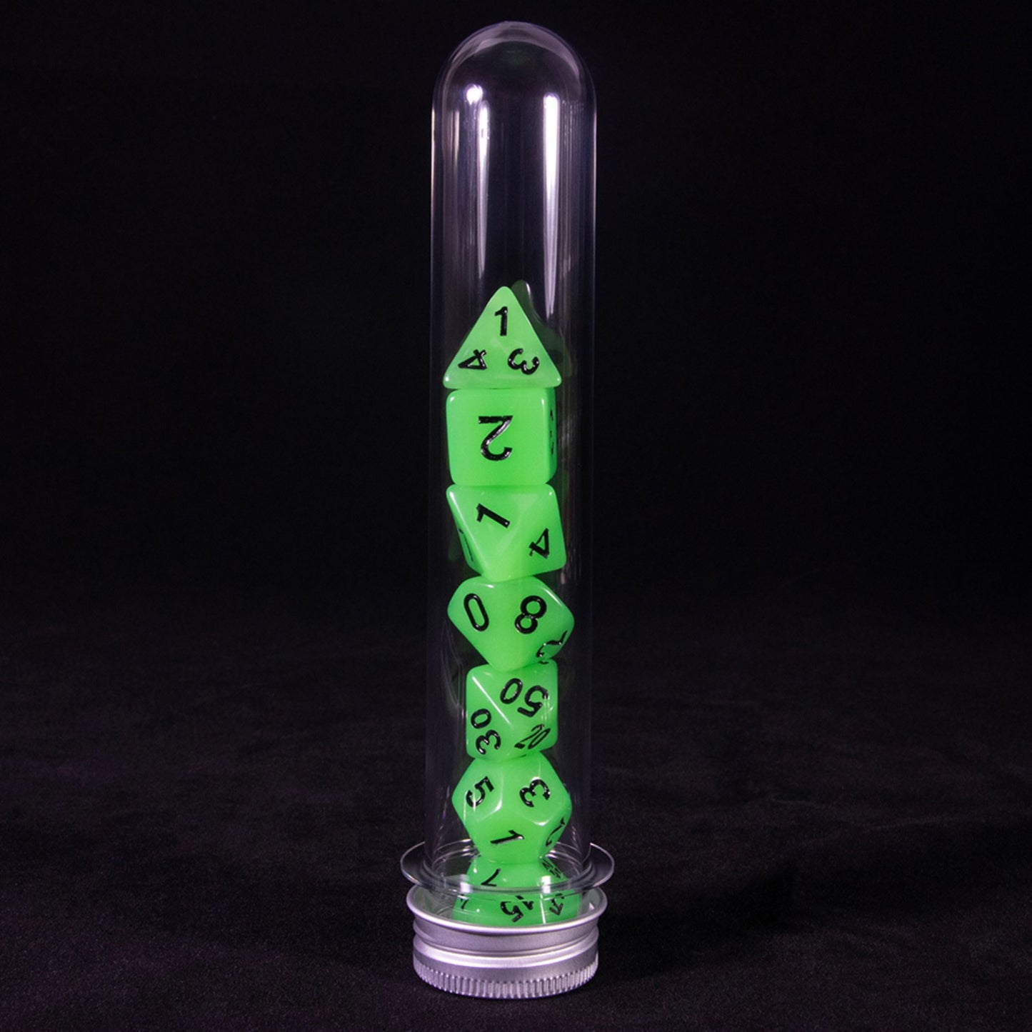 Glowing Dice Polyhedral Dice RPG DND Dice Set 7piece Luminous Dice with Tube for D&D Tabletop Role-Playing Games Party Supplies