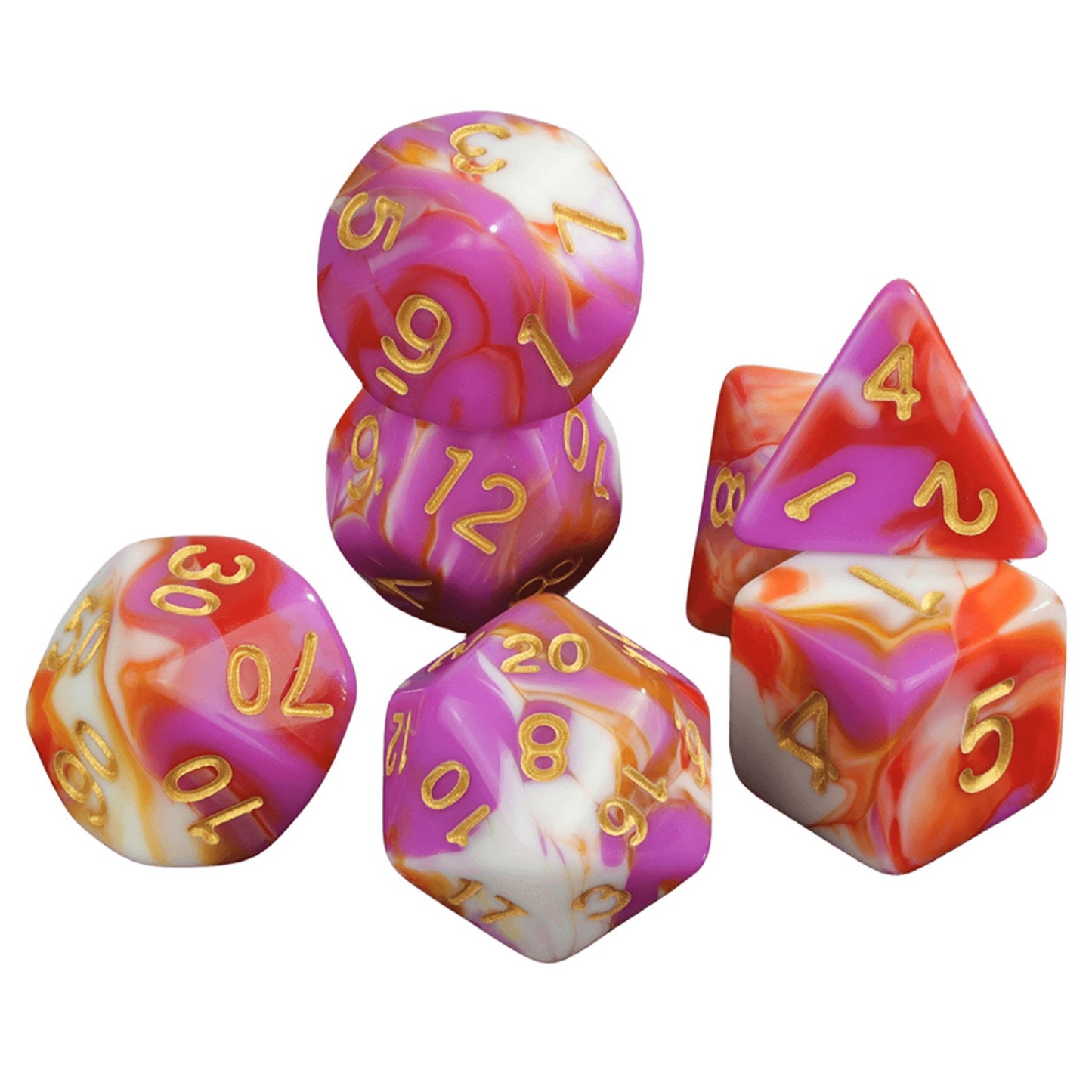 Mixing Colors Dice Set DND Polyhedral Dice for D&D Board Game and Role Playing Game Accessorie 7pcs dice - D4-D20,with Tube