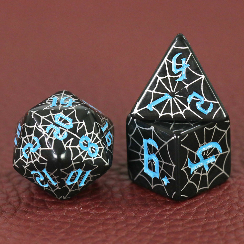 Board Game Dice - 7pcs Polyhrdral Dice D4-D20 Digital Dice with Silver Spider Web Pattern for DND TRPG Board Game Accessories, Perfect Gift DND Enthusiast