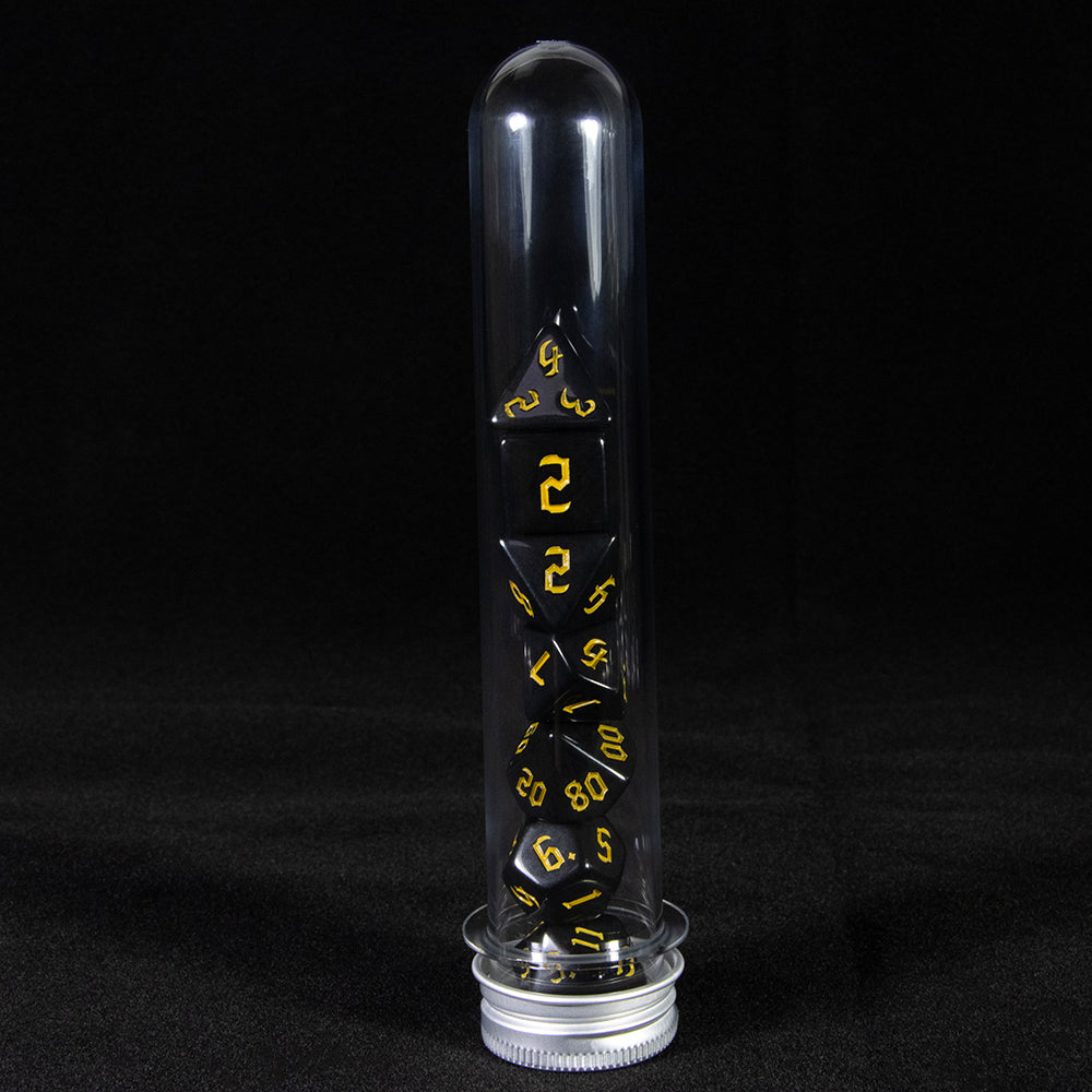 Opaque Dice Set 7pcs Game Black Dice Polyhedral Dice Set for Entertainment Toys & Games Accessories 7pcs - D4 D6 D8 D10 D00 D12 D20 with Tube