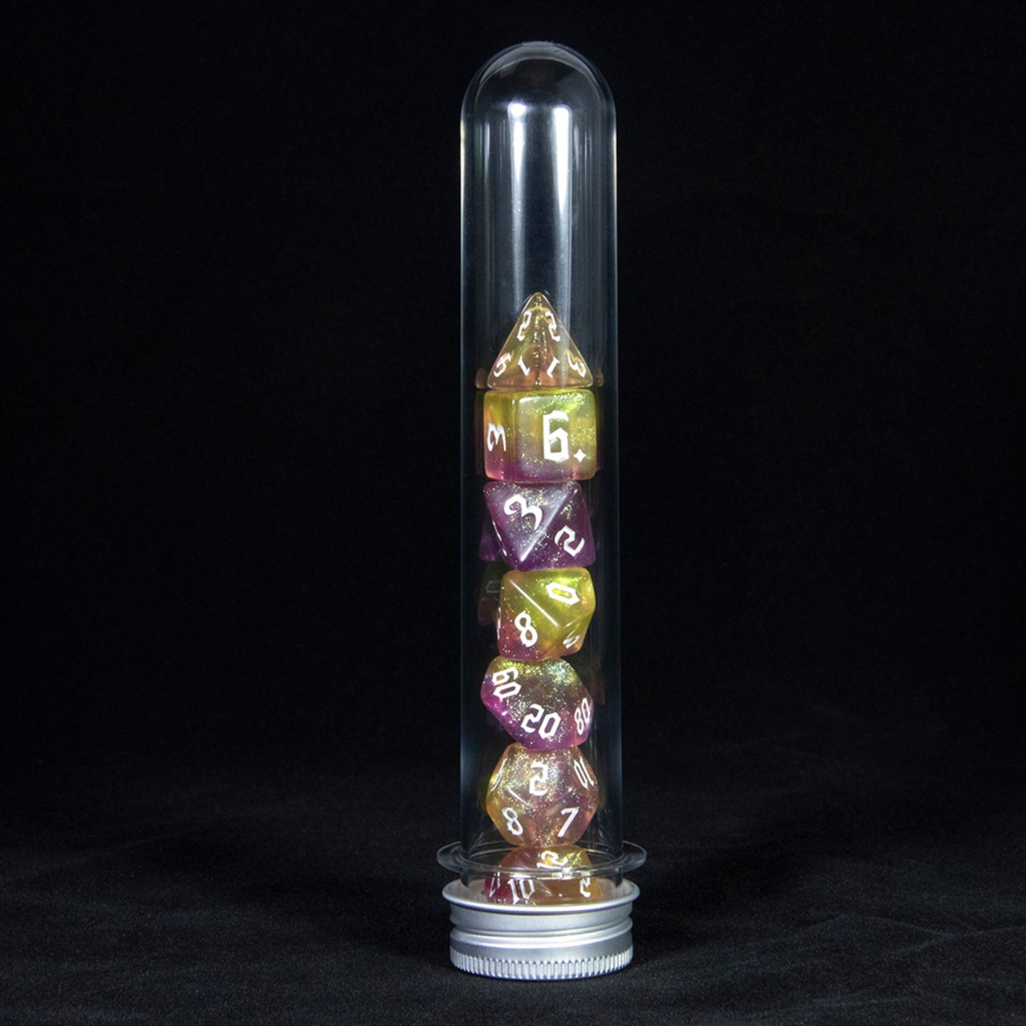 DND Polyhedral Dice Set 7-Pieces Glitter Game Dice with Tube for D&D RPG Role Playing Table Games Accessories