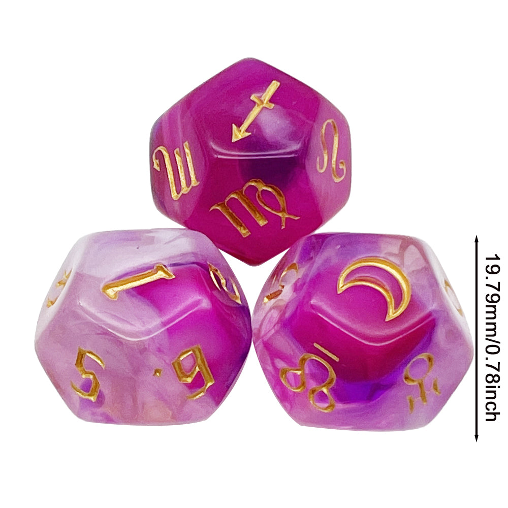 3pcs D12 Astrology Dice for Constellation Divination Leisure and Entertainment Supplies for Party Game Role Playing Game