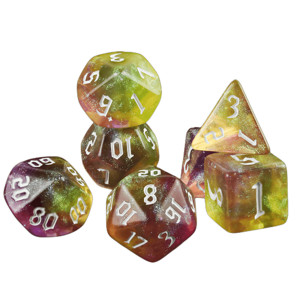 Polyhedral Dice Set - DND Role Playing Dice for Dungeons Game RPG Table Games, Double-Color with Glitter Effect, 7pcs