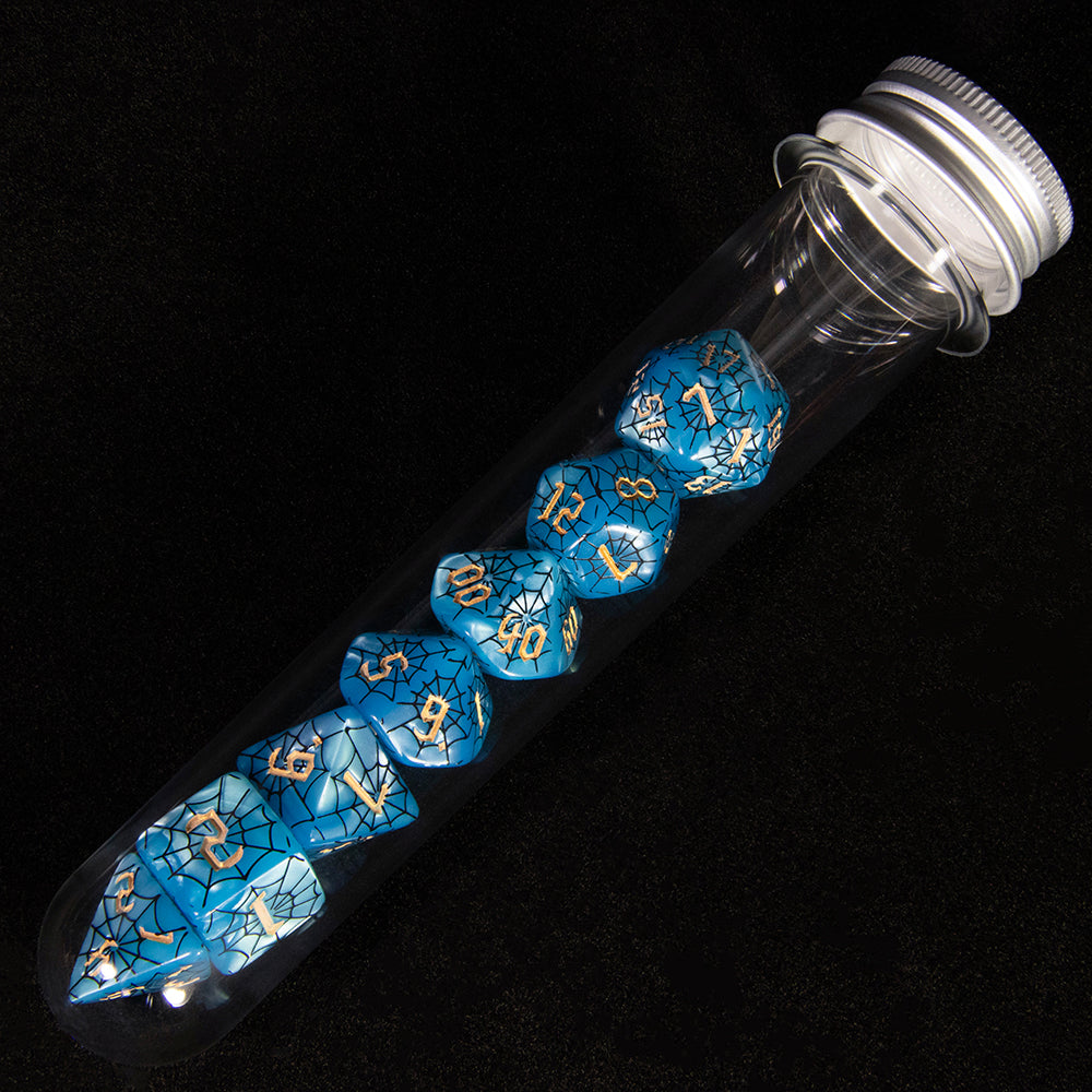 7pcs DND Polyhedral Dice Set Creative Spider Web Design Dice D4-D20 with Tube Playing Table Game for Bar Party Club
