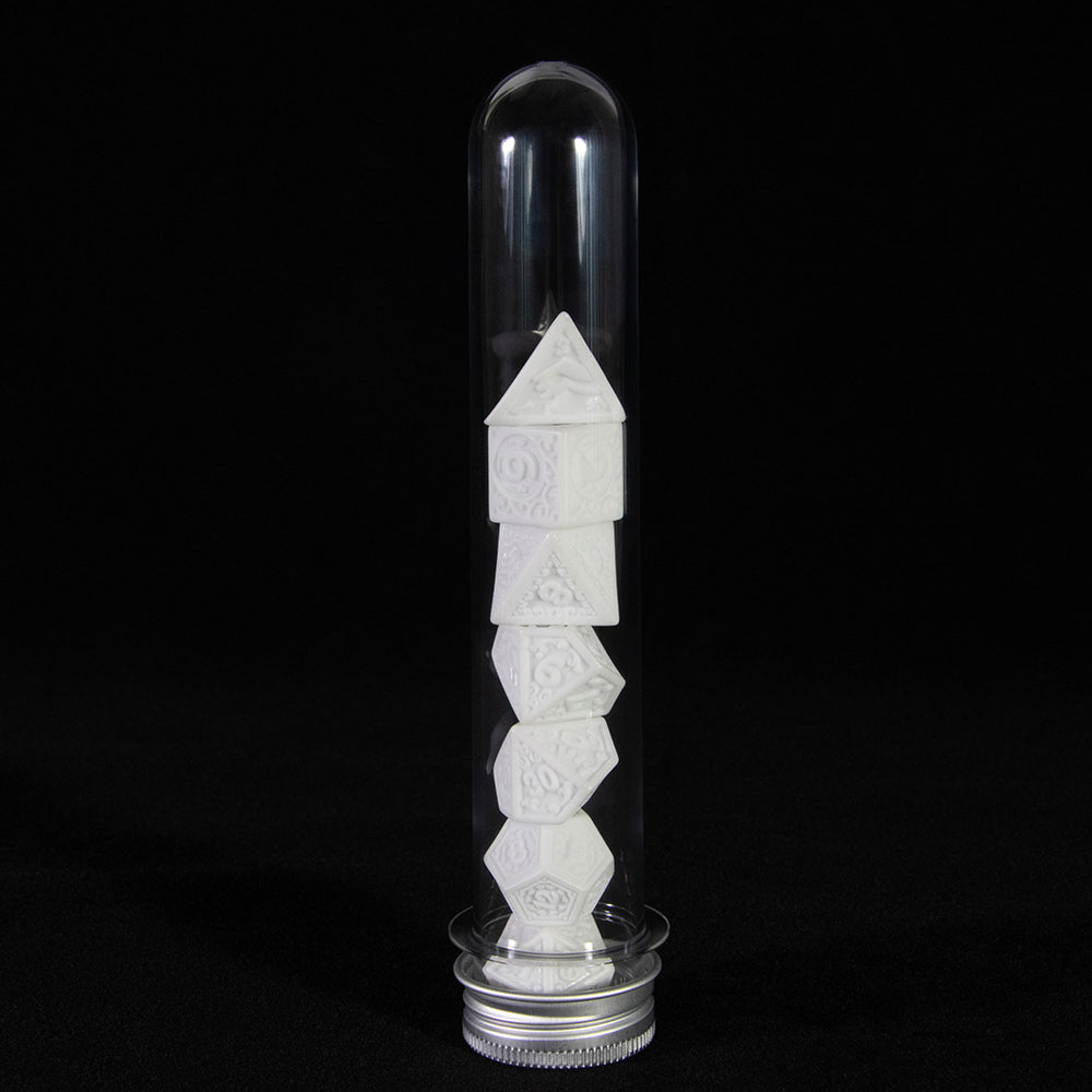 Engraved with Textures Pattern Dice 7pcs DND Polyhedral Dice with Tube for DND RPG Table Game Accessories