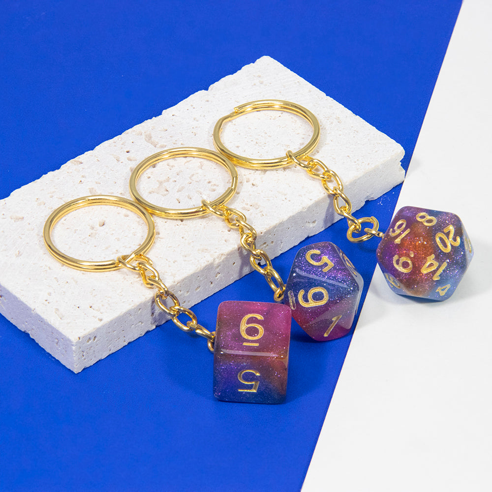 Galaxy Effect Dice Keychains D4-D20 Dice Keyring Car Bag Keychains Key Holder Men Women Gift