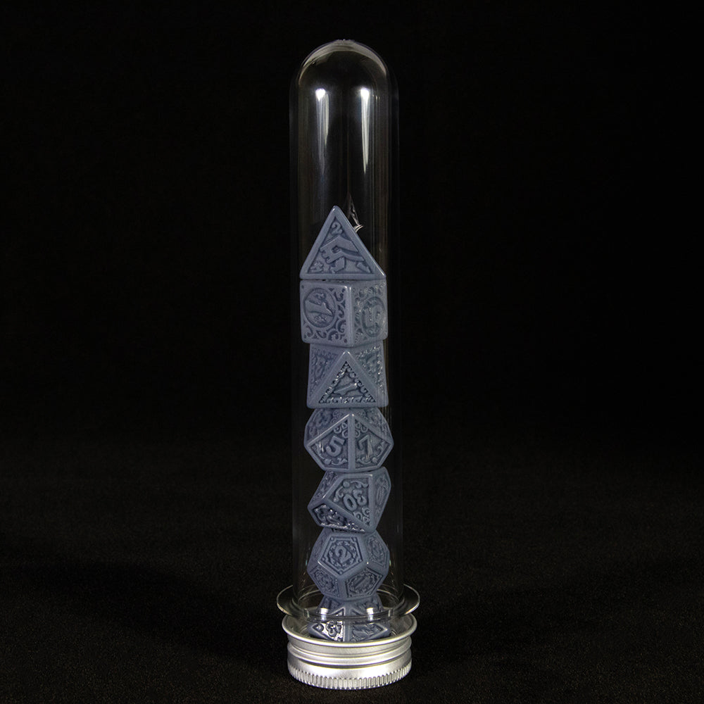 Engraved with Textures Pattern Dice 7pcs DND Polyhedral Dice with Tube for DND RPG Table Game Accessories