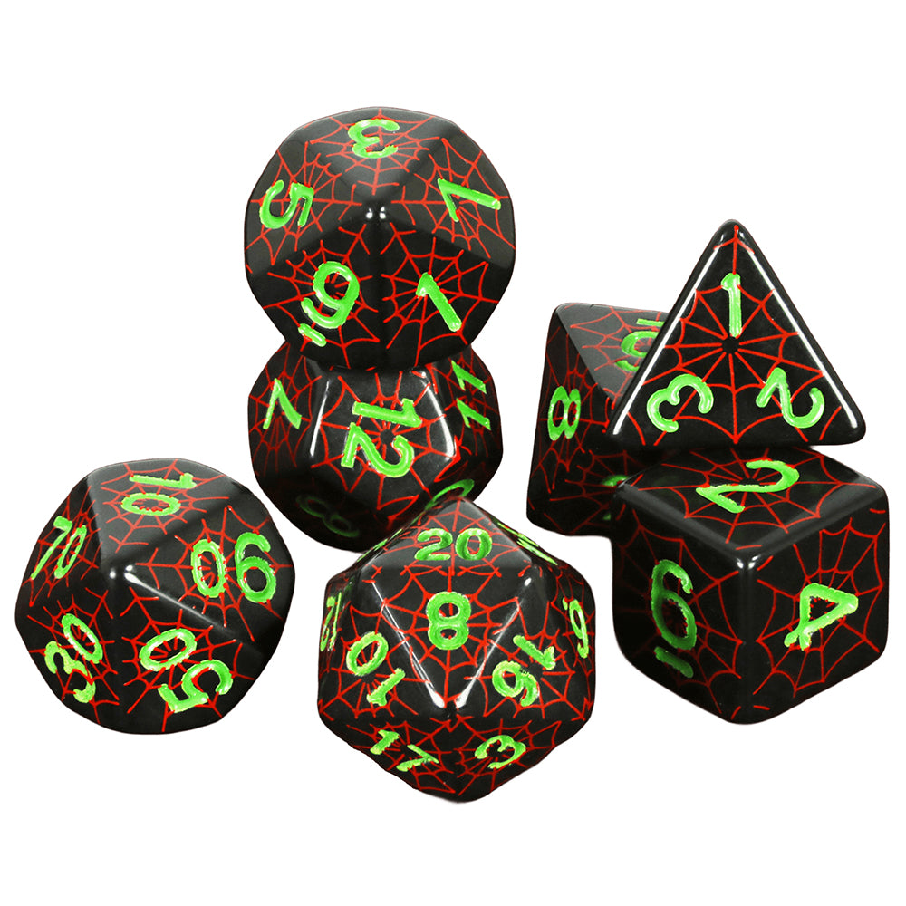 DND Dice Set - 7pcs Board Game Dice with Red Spider Web Pattern D4-D20 for DND Role Playing Game Entertainment Supplies, Perfect Gift for DND Player