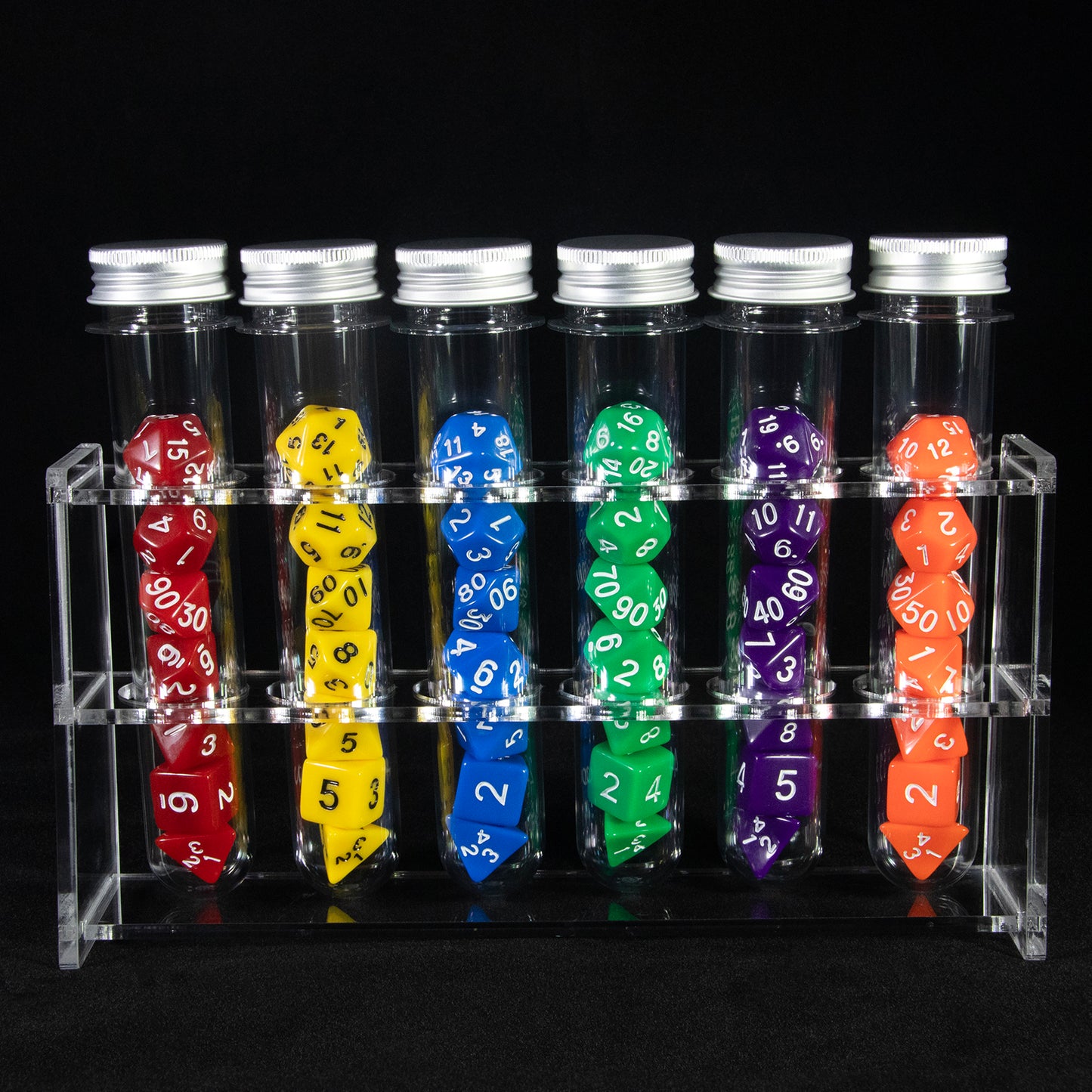 Opaque Colour Acrylic Polyhedral Dice Board Game Dice for RPG, DND Table Board Roll Playing Games Accessories, 42pcs Dice with 6pcs Tube, 1pc Tube Rack