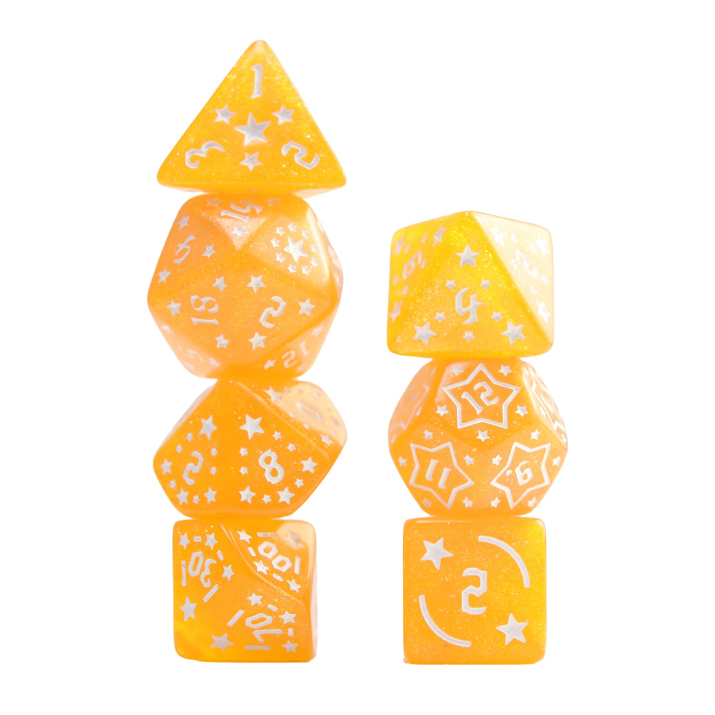 7-Piece Star Pattern Dice Set with Glitter Effect, Multi-Faced Dice, Essential for DND Players, Perfect for Tabletop Games