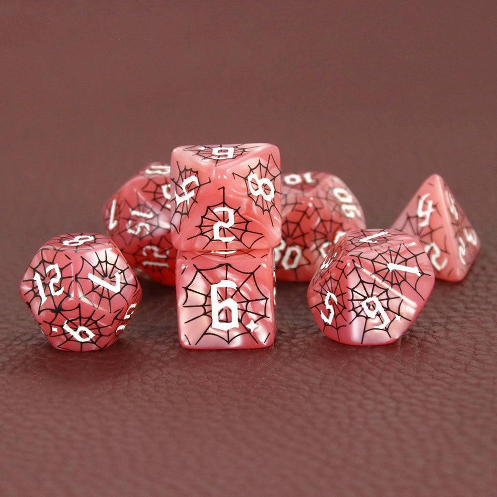 DND Dice Set - 7pcs Board Game Dice with Black Spider Web Pattern D4-D20 for DND Role Playing Game Entertainment Tabletop Game