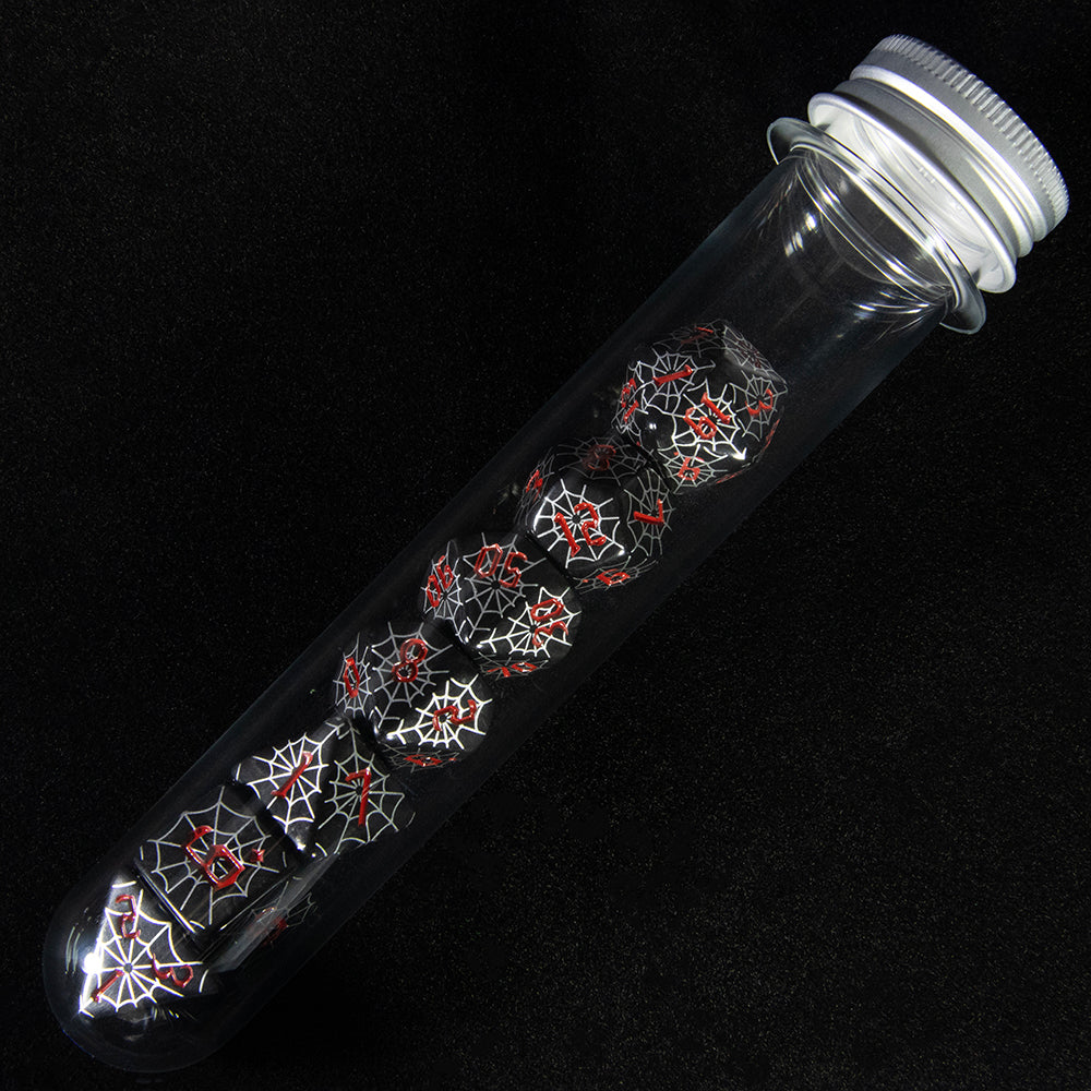 7pcs DND Polyhedral Dice Set Creative Spider Web Design Dice D4-D20 with Tube Playing Table Game for Bar Party Club