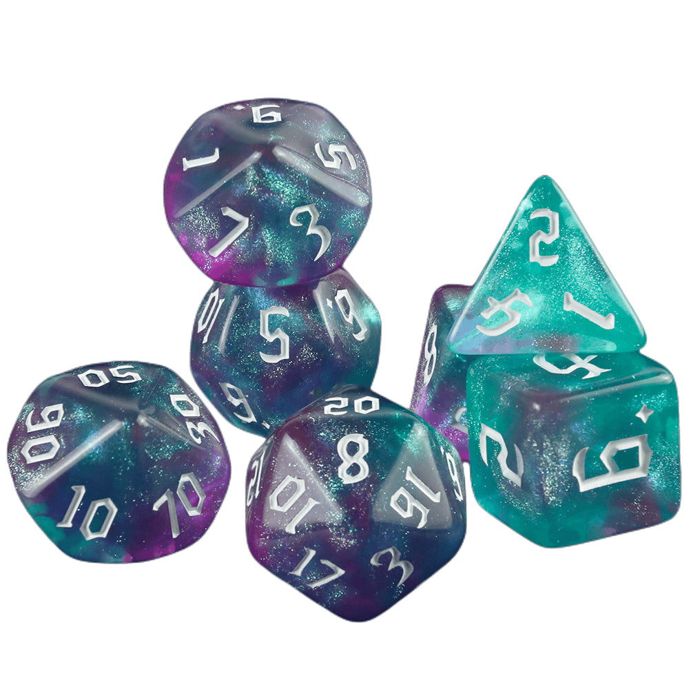 Polyhedral Dice Set - DND Role Playing Dice for Dungeons Game RPG Table Games, Double-Color with Glitter Effect, 7pcs