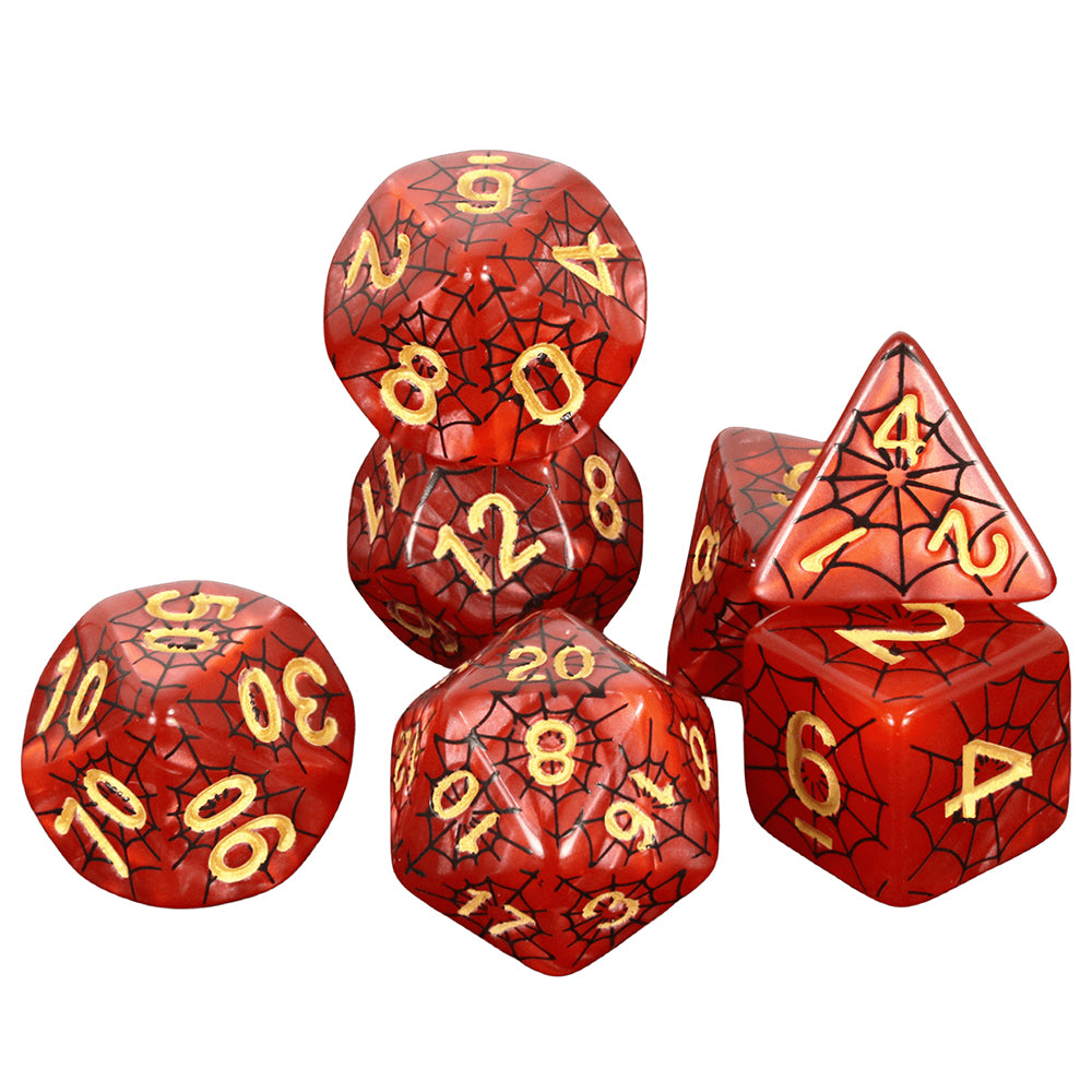 DND Dice Set - 7pcs Board Game Dice with Black Spider Web Pattern D4-D20 for DND Role Playing Game Entertainment Tabletop Game