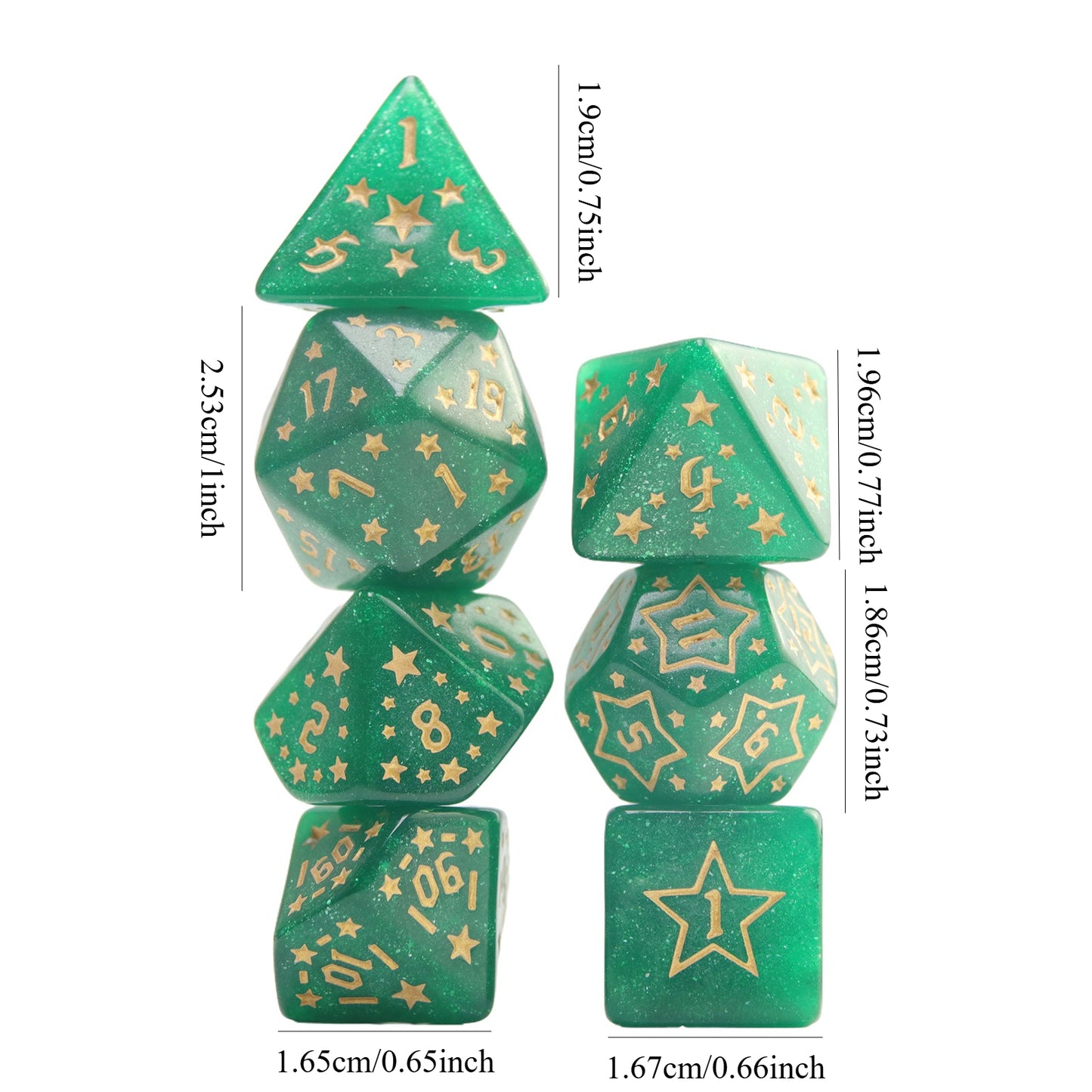 7-Piece Star Pattern Dice Set with Glitter Effect, Multi-Faced Dice, Essential for DND Players, Perfect for Tabletop Games