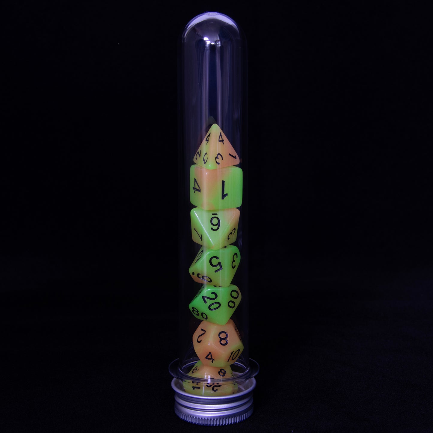 Double Color Glow in The Dark Dice 7Pcs Luminous Polyhedral Dice Set D4-D20 with Tube for D&D Tabletop Role-Playing Games
