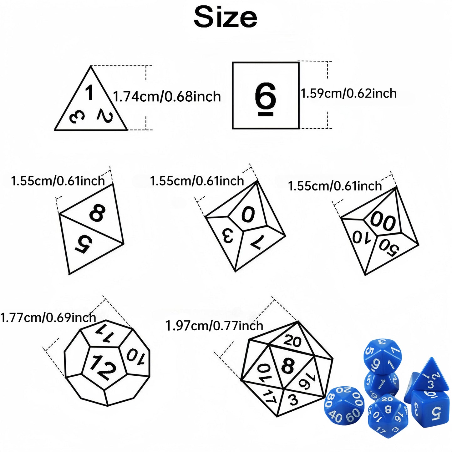 Opaque Dice 7pcs Colorful Polyhedral Game Dice for Role Playing DND Board Game Accessories