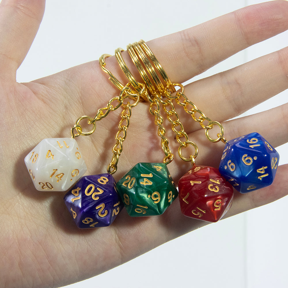 Marble Colored Dice Keychain DND Board Game Souvenirs 20 Sided Dice Pendant Keychain for Men Women