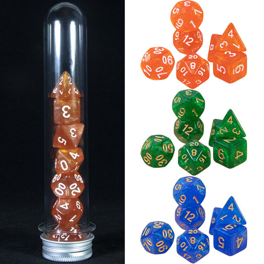 7pcs Glitter Polyhedral Dice Set D4 D6 D8 D% D10 D12 D20 Dice with Tube for D&D RPG Role Playing Game Table Game Accessories