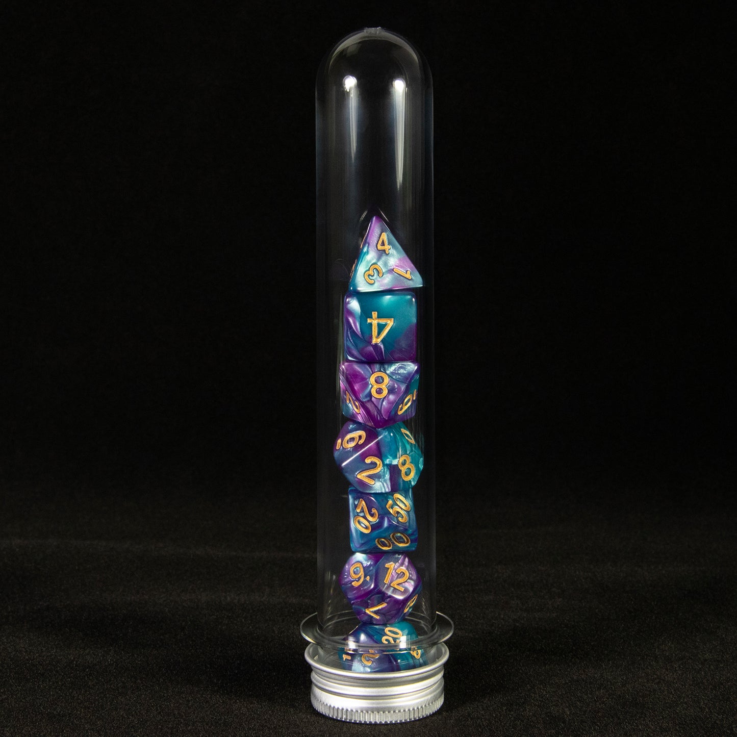 Mixing Colors Glitter Polyhedral Dice Set 7pieces DND Games Dice with Tube for D&D RPG Role Playing Table Games