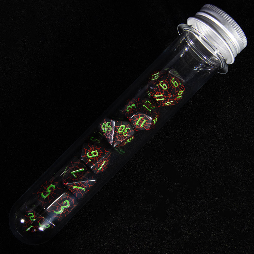 7pcs DND Polyhedral Dice Set Creative Spider Web Design Dice D4-D20 with Tube Playing Table Game for Bar Party Club