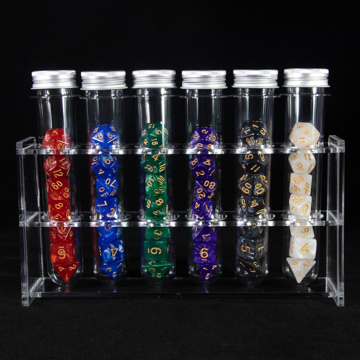 Opaque Colour Acrylic Polyhedral Dice Board Game Dice for RPG, DND Table Board Roll Playing Games Accessories, 42pcs Dice with 6pcs Tube, 1pc Tube Rack
