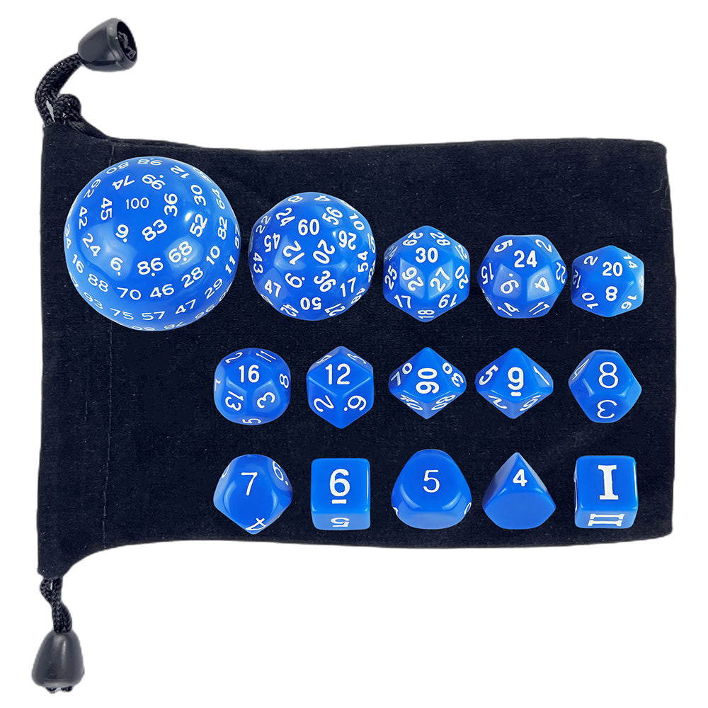 15pcs D3-D100 Game Dice with Bag Opaque Polyhedral Dice for DND Role Playing Board Game Accessories