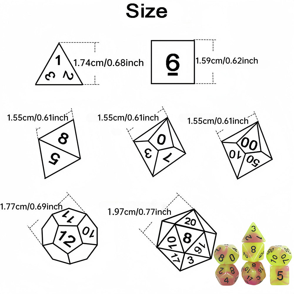 7-Piece Glow-in-the-Dark Polyhedral Dice Set for Board Game DND TRPG