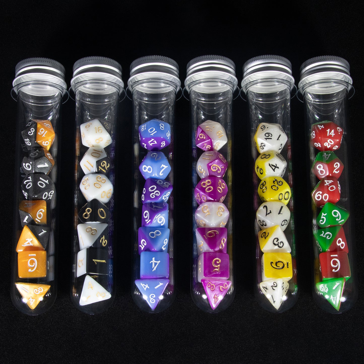 DND Polyhedral Dice Magic Color Dice for DND RPG Table Board Roll Playing Games, Complete 42PCS Dice with 6pcs Tube, 1pc Tube Rack